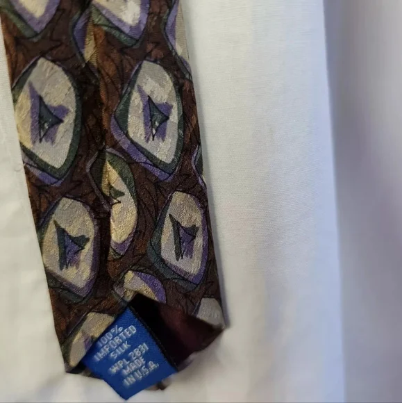 Courreges Homme Paris Tie 100% Silk GEO Brown green beige lilac 59"
